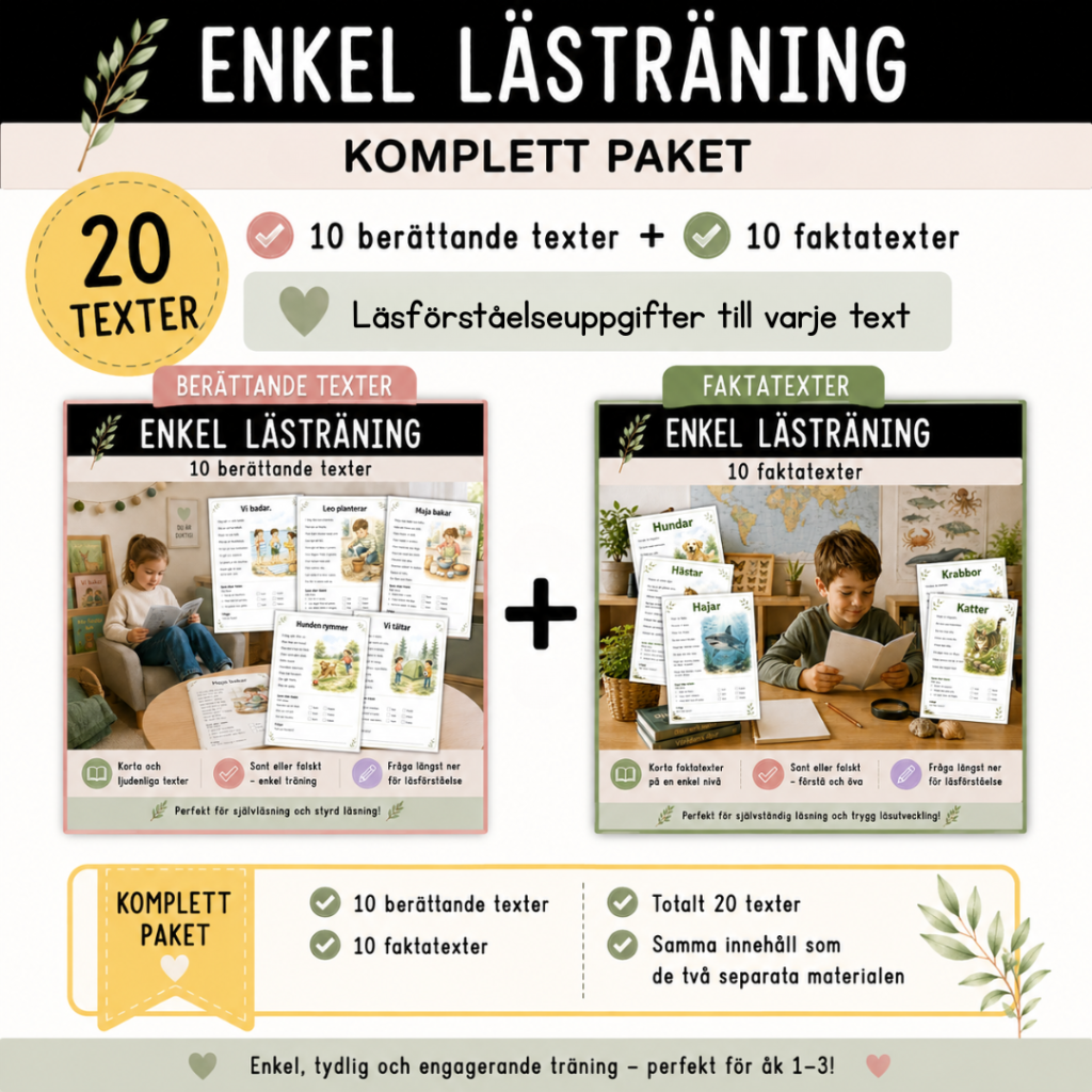 Enkel lästräning, paket med berättande text och faktatext