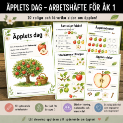 Äpplets dag för åk 1. Ett häfte med tema äpple.