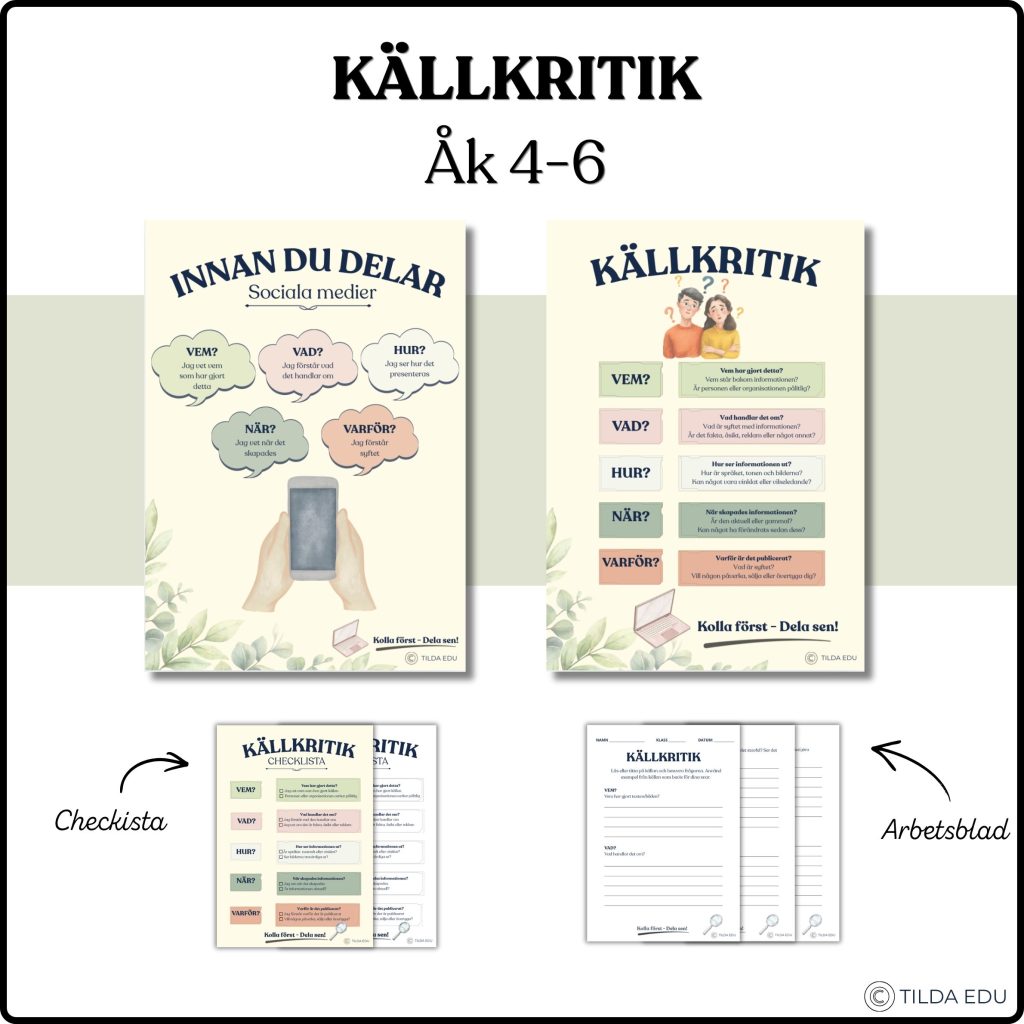 Källkritik – Posters, checklista, arbetsblad Årskurs 4-6