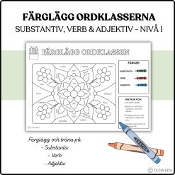 Färglägg ordklasser - substantiv, verb & adjektiv | Nivå 1