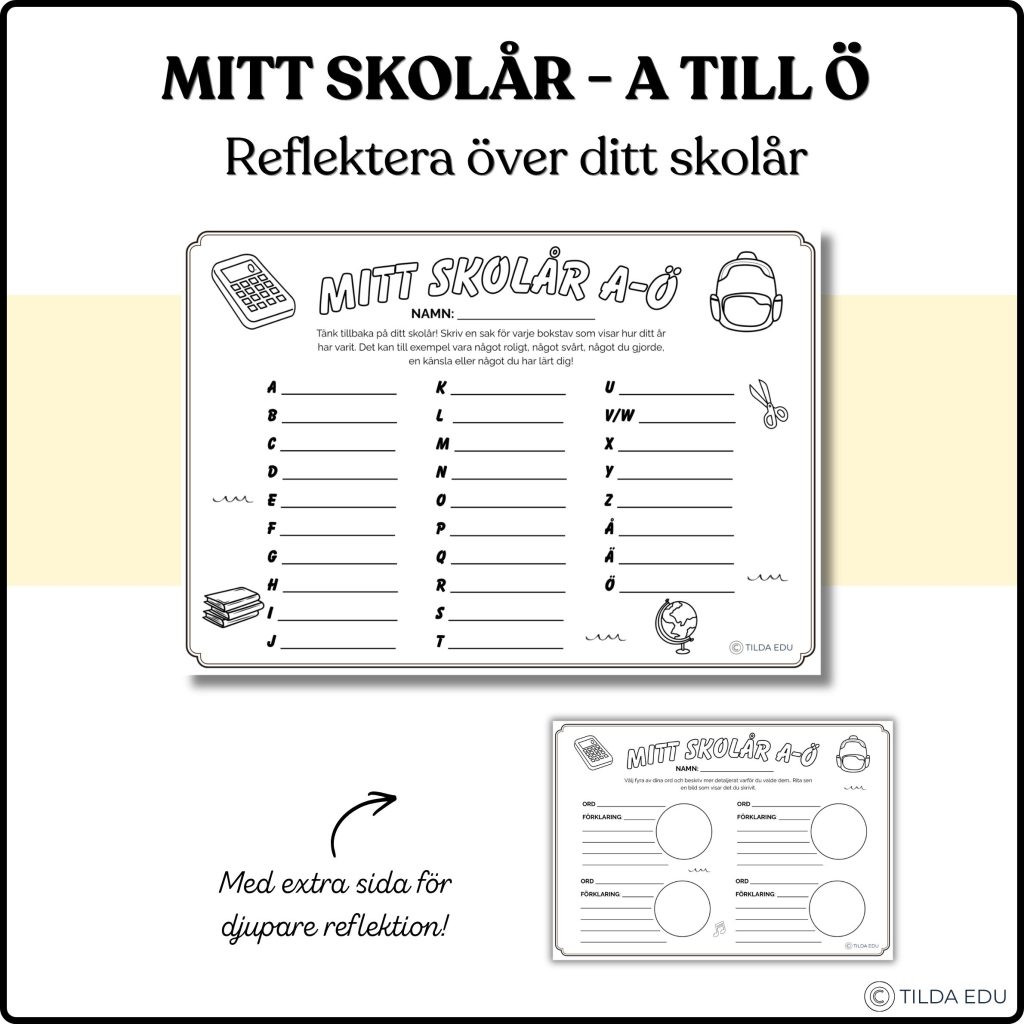 Mitt skolår A-Ö – reflektionsmaterial för terminsslut