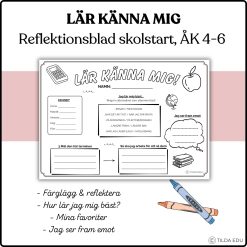Lär känna mig - reflektionsblad inför skolstart åk 4-6
