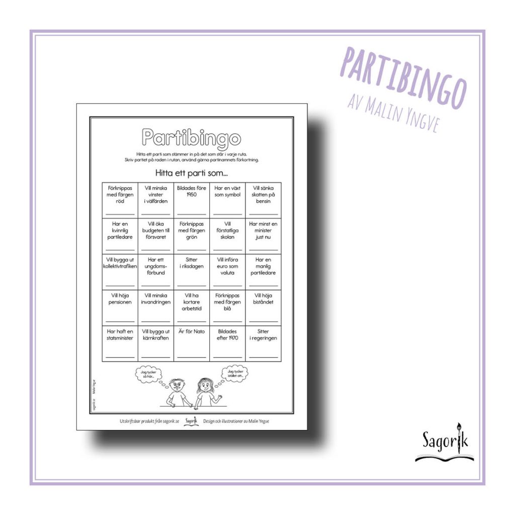 Partibingo om Sveriges riksdagspartier – Politik, val och demokrati