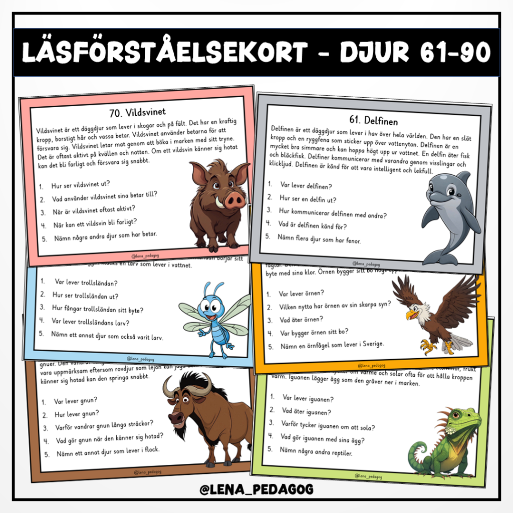 Läsförståelsekort – djur 61-90