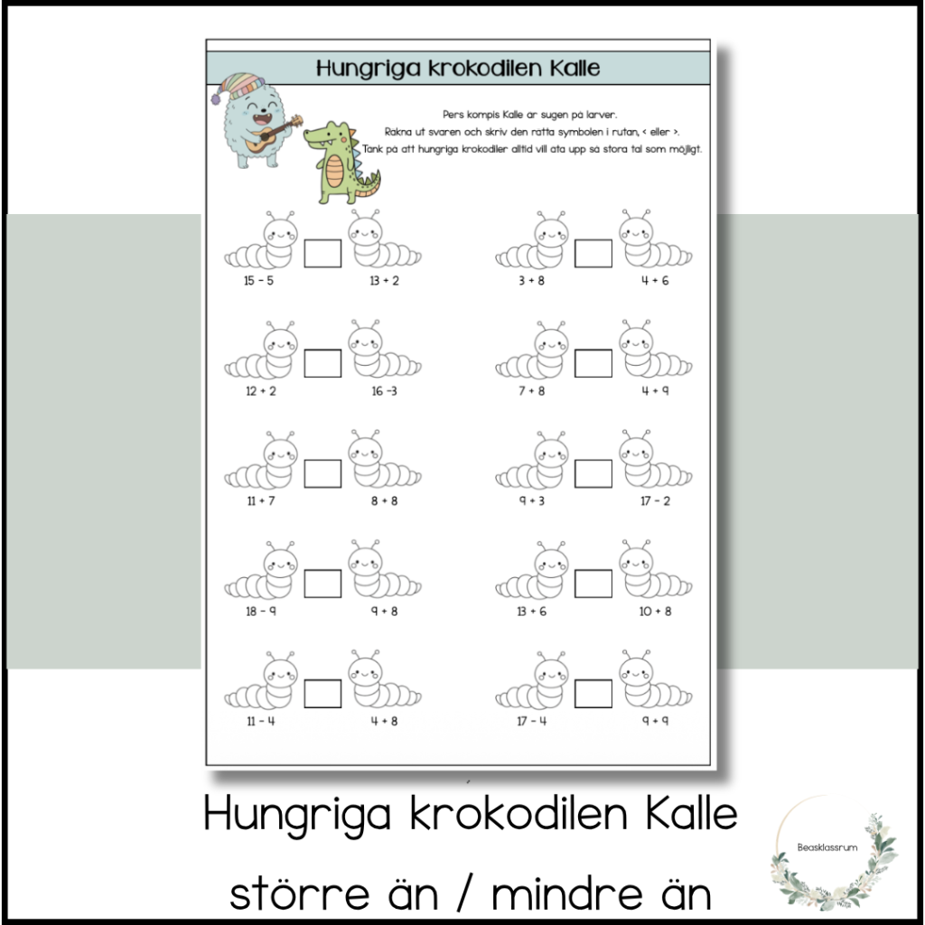 Hungriga krokodilen Kalle – större än / mindre än