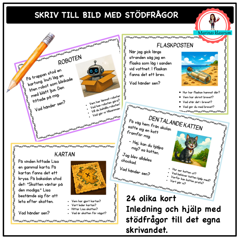 Skriv till en bild med stödfrågor