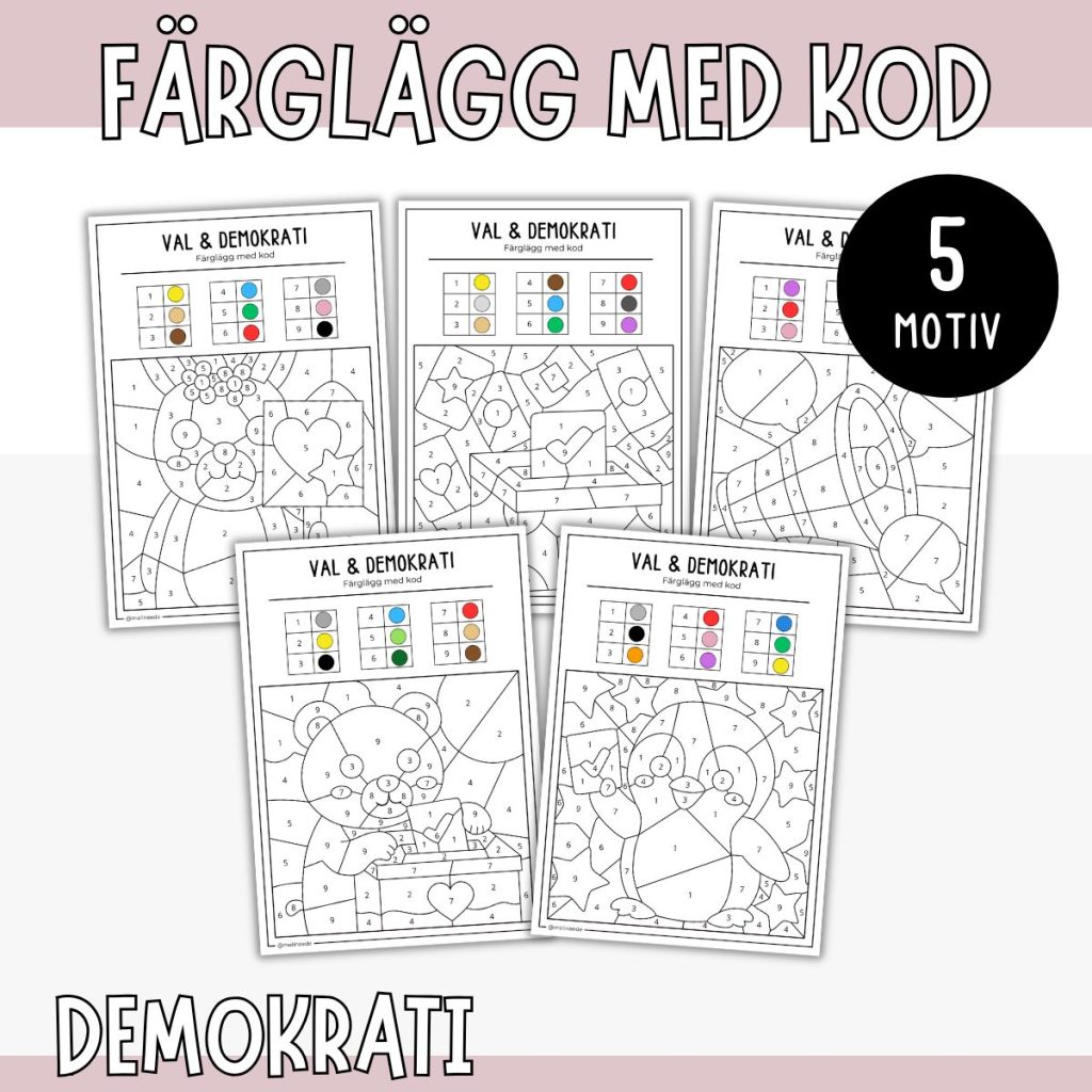 Färglägg efter kod – Demokrati och siffror 1-9