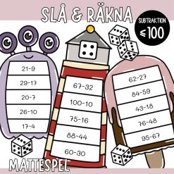 Slå & räkna - 10 subtraktionsspel upp till 100