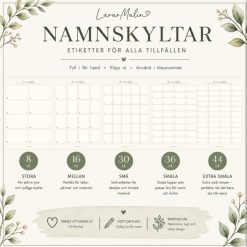 Namnskyltar i 5 olika storlekar