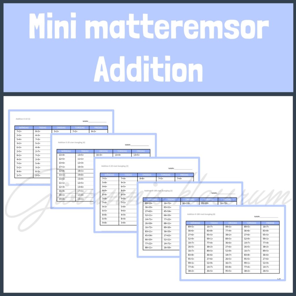 Mini matteremsor för daglig mängdträning, addition