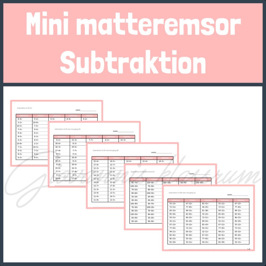 Mini matteremsor för daglig mängdträning, subtraktion