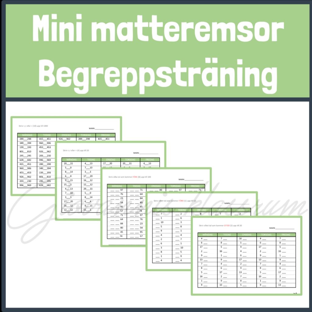 Mini matteremsor för daglig mängdträning, begreppsträning
