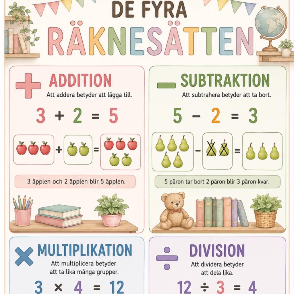 Poster om de fyra räknesätten!