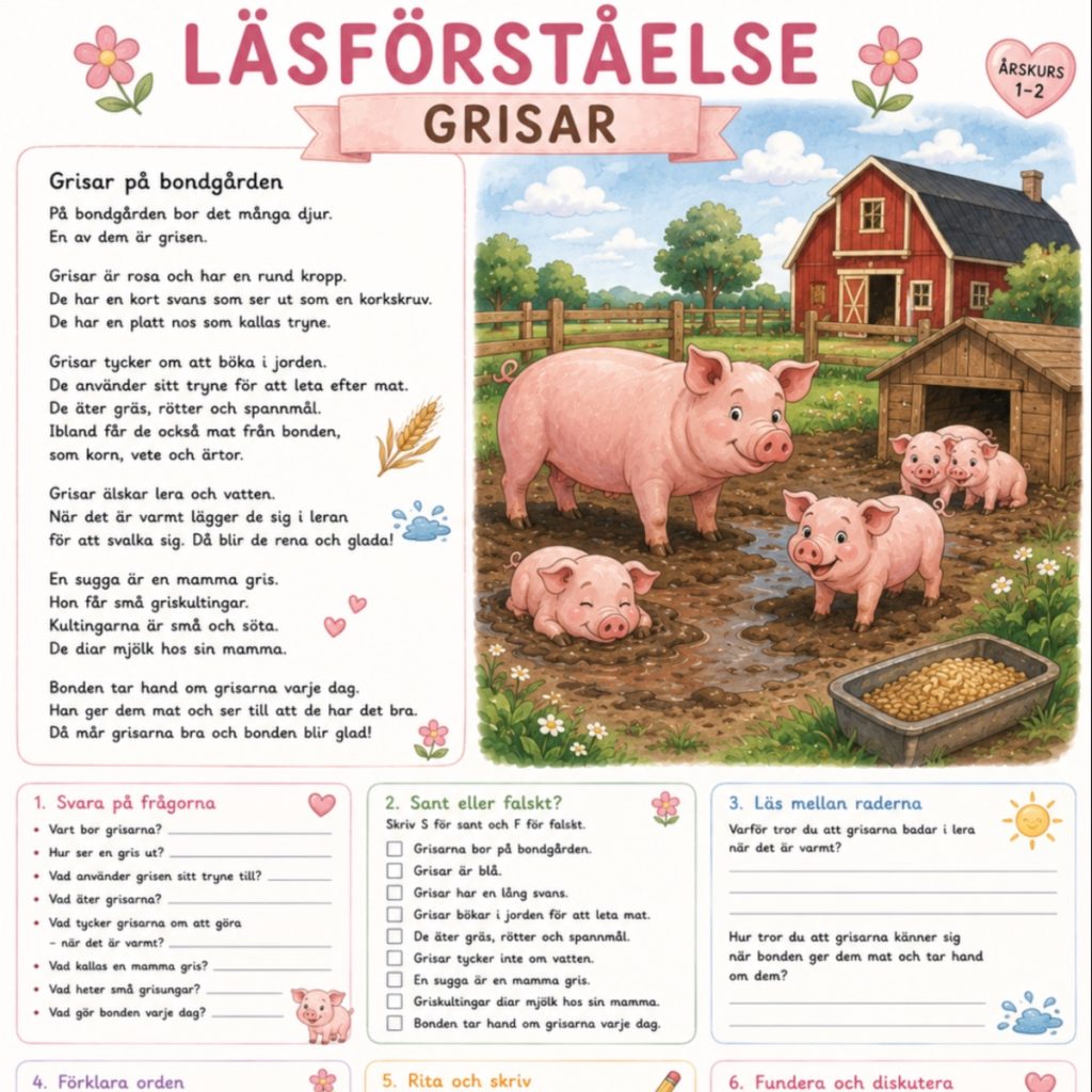 Läsförståelse texter om bondgårdsdjur!