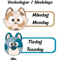 Veckodagar på svenska & engelska – Bildstöd för klassrummet (7 affischer)