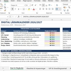 Digital lärarkalender 2026–2027 i Excel | Planera hela läsåret