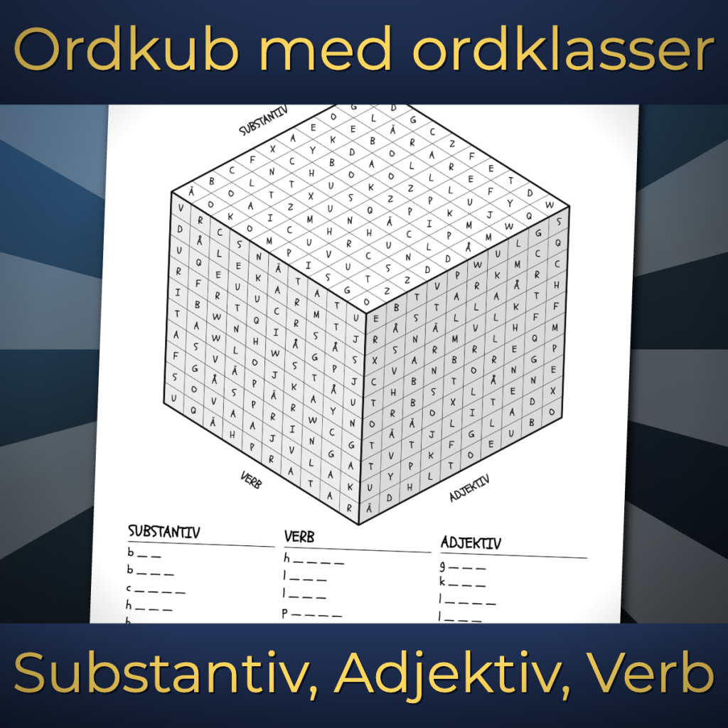 Ordkub – Substantiv, Adjektiv & Verb (5 nivåer med facit)