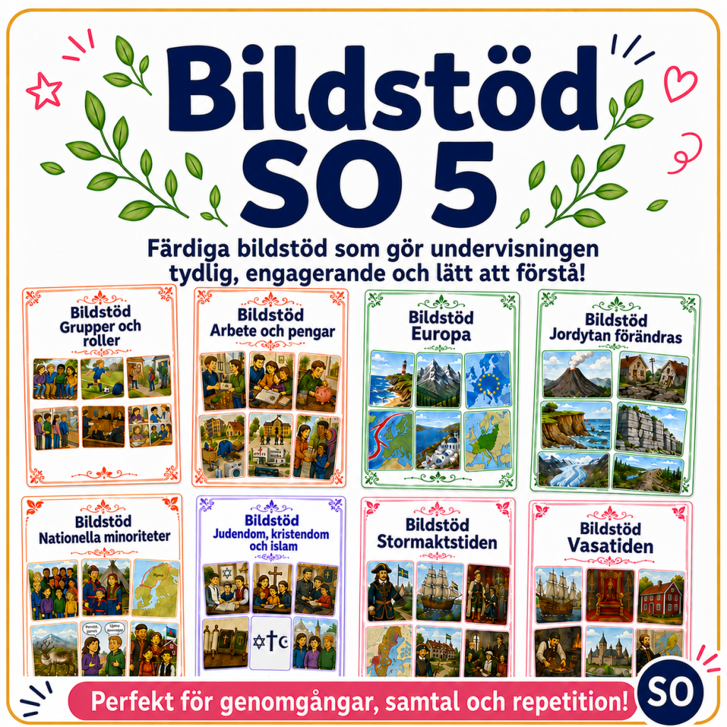 Bildstöd SO 5 + ämnesböcker i religion, samhälle, geografi och historia