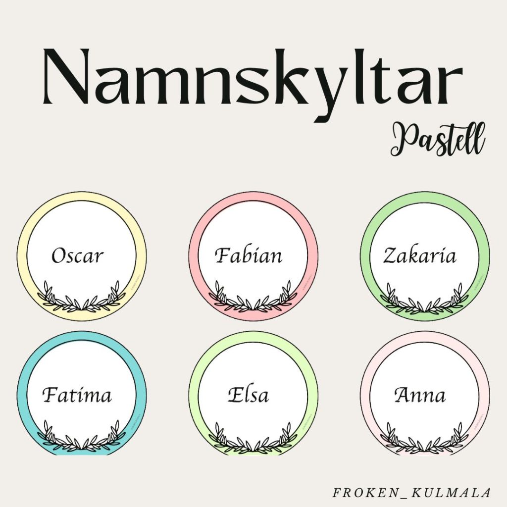 Namnskyltar pastell