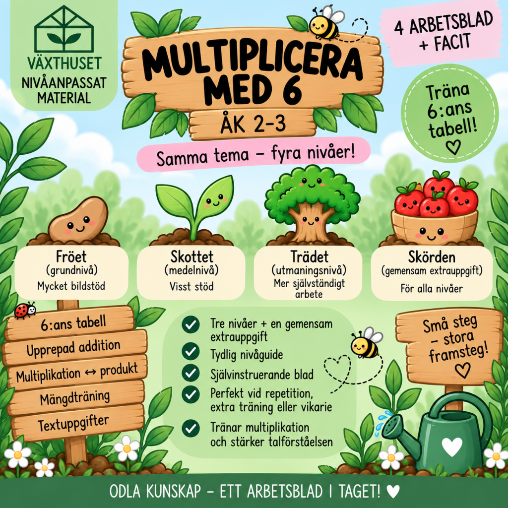 Växthuset | Multiplicera med 6 – nivåanpassat material åk 2–3