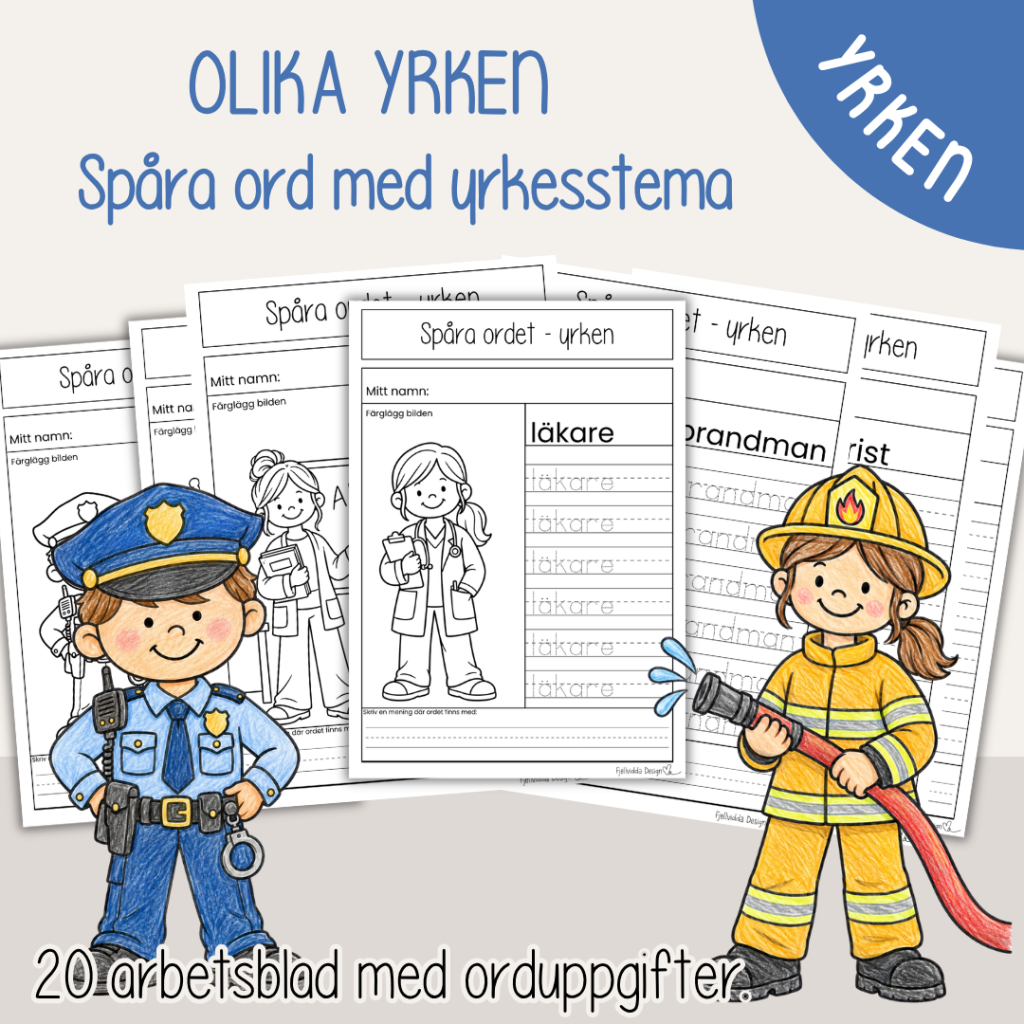 Spåra ord – yrken – 20 olika arbetsblad