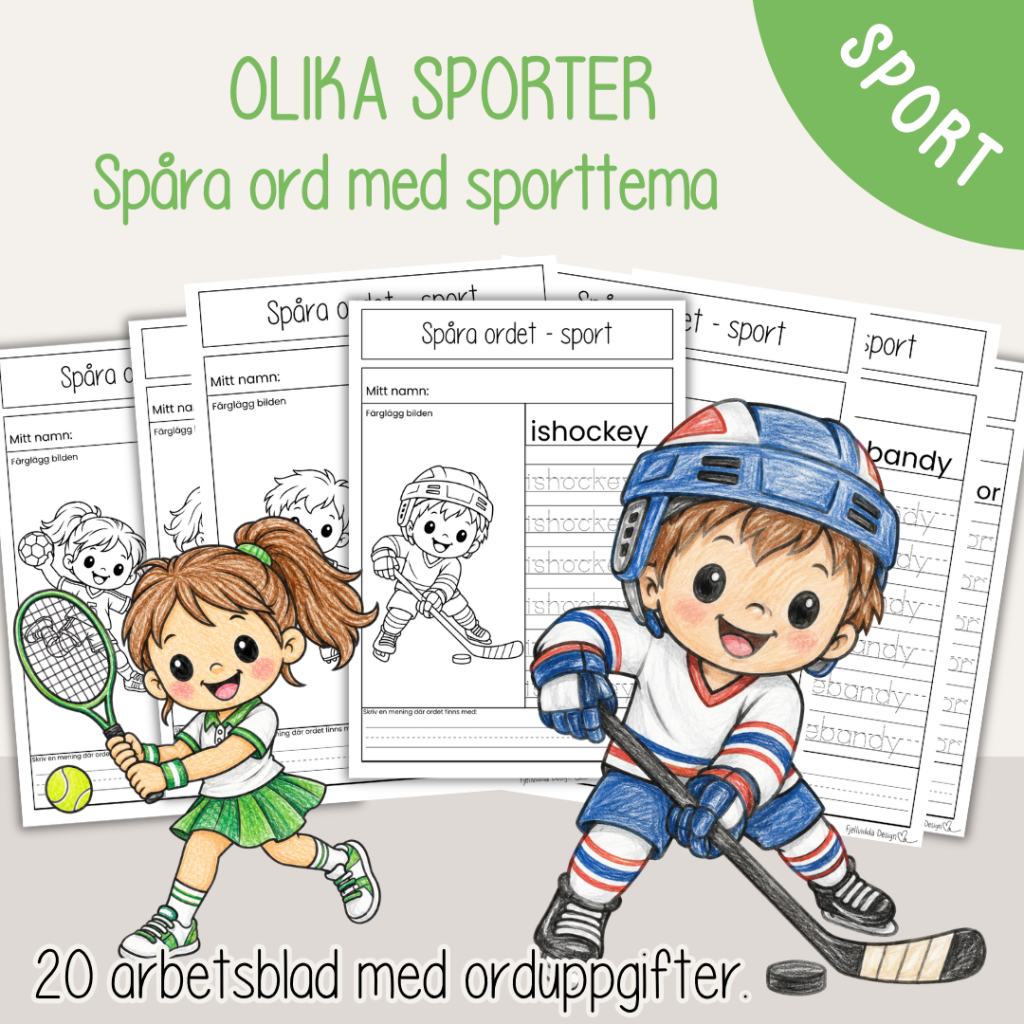 Spåra ord – olika sporter – 20 olika arbetsblad