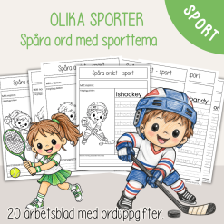 Spåra ord - olika sporter - 20 olika arbetsblad