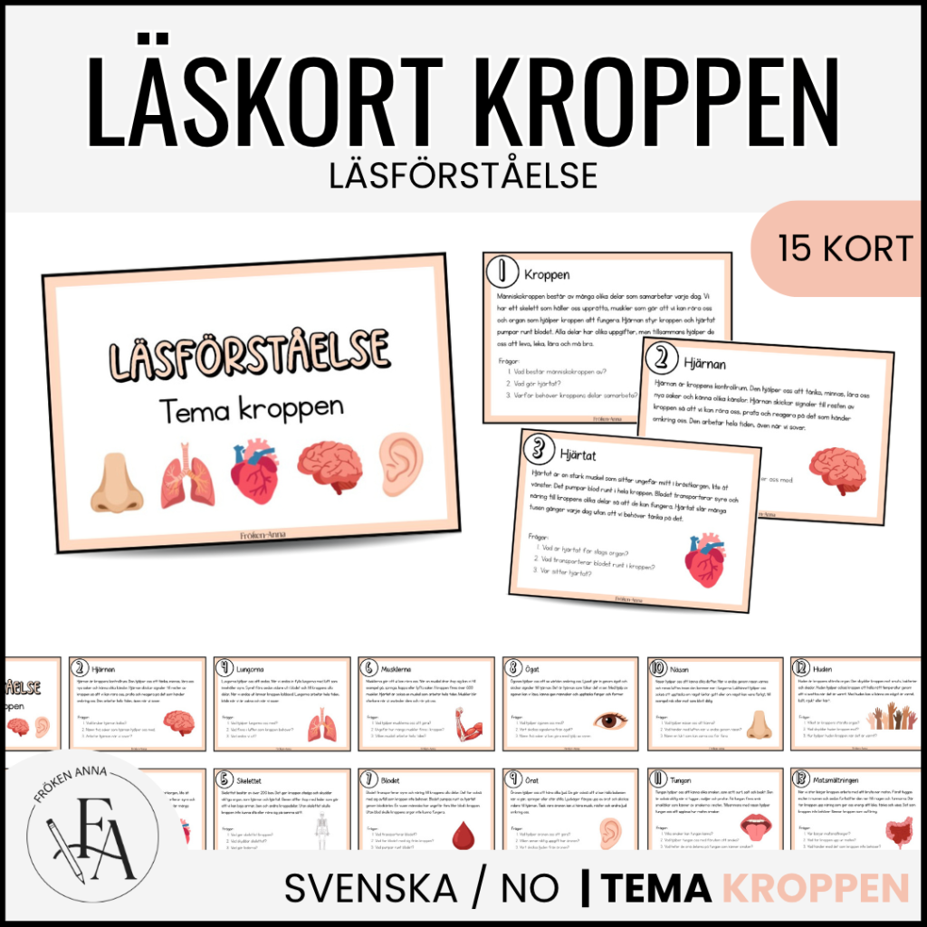 Kroppen | 15 Läskort / Läsförståelsekort