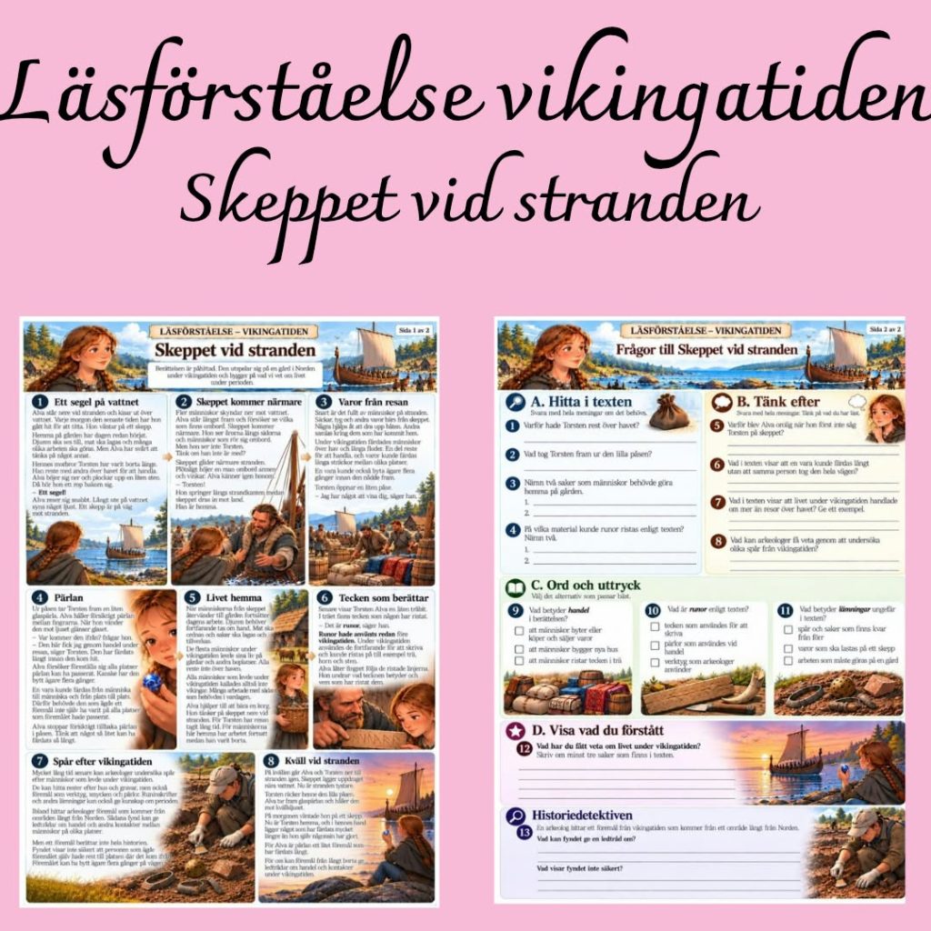 Vikingatiden – läsförståelse med berättelse, frågor och facit