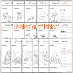 Höst - Hösten- Spåra ord med hösttema - 16 arbetsblad med olika ord