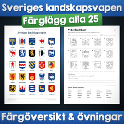 Sveriges landskapsvapen – 25 färgläggningsblad, färgöversikt och övningar