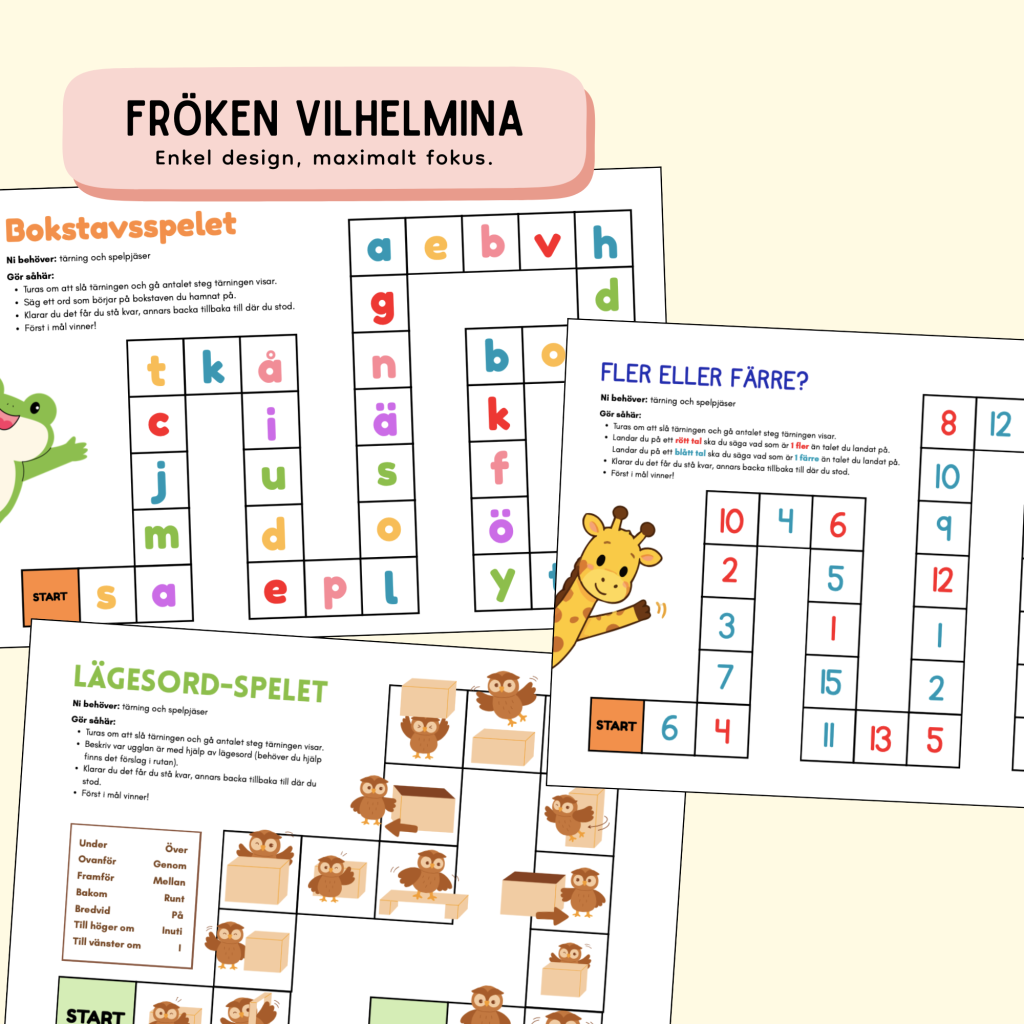 Stort spelpaket – 10 Enkla & Lättspelade Spelplaner i Svenska & Matematik – Lär genom lek utan krångel!