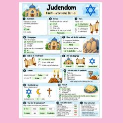 Judendom – arbetsblad med 14 uppgifter och facit | Åk 1–3