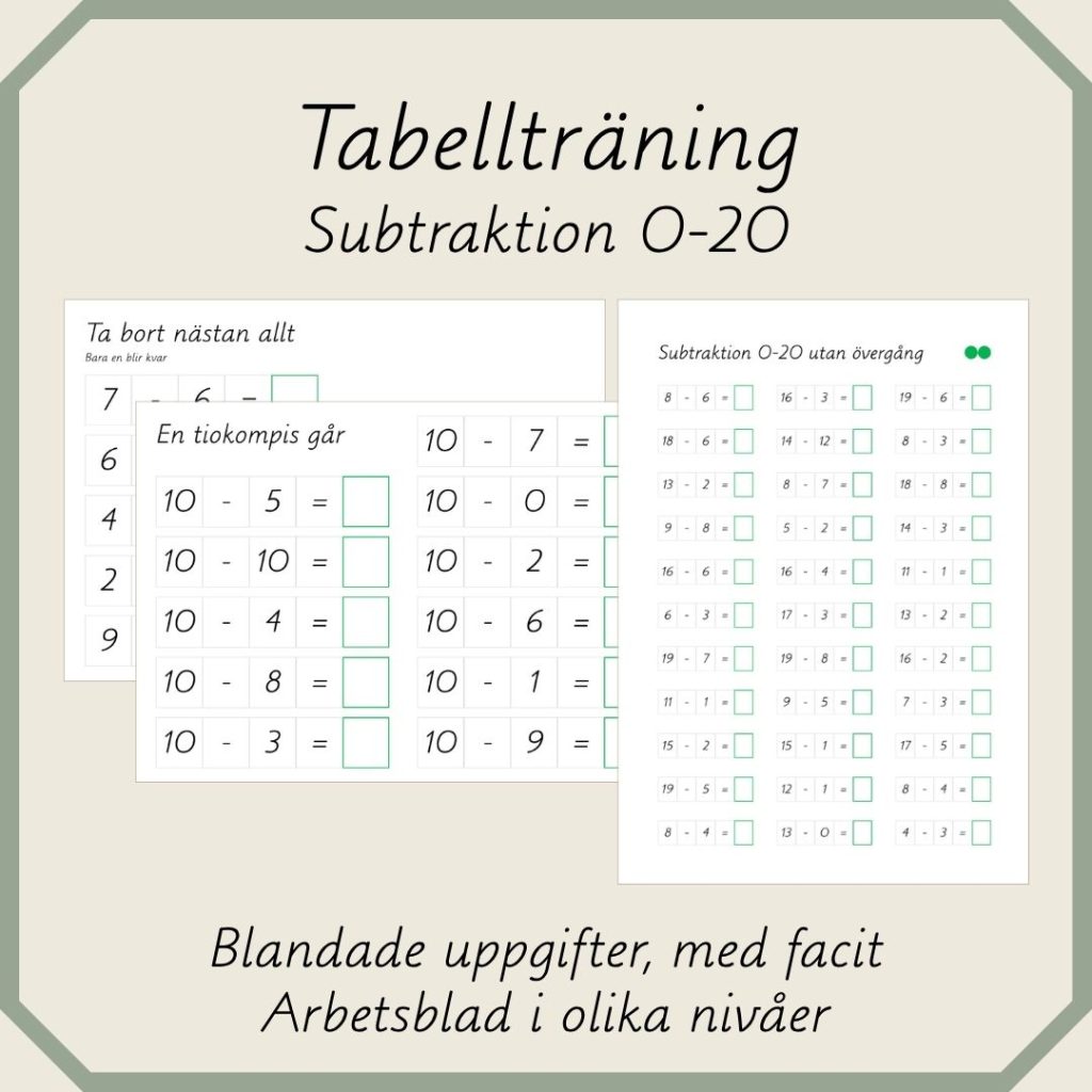 Tabellträning Subtraktion