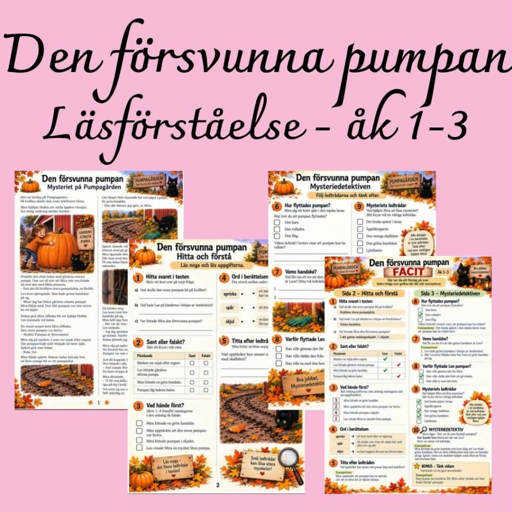 Den försvunna pumpan – höstig läsförståelse & mysterium för åk 1–3