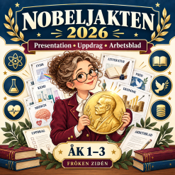 Nobeljakten 2026 – presentation, uppdrag och arbetsblad för åk 1–3 🧨
