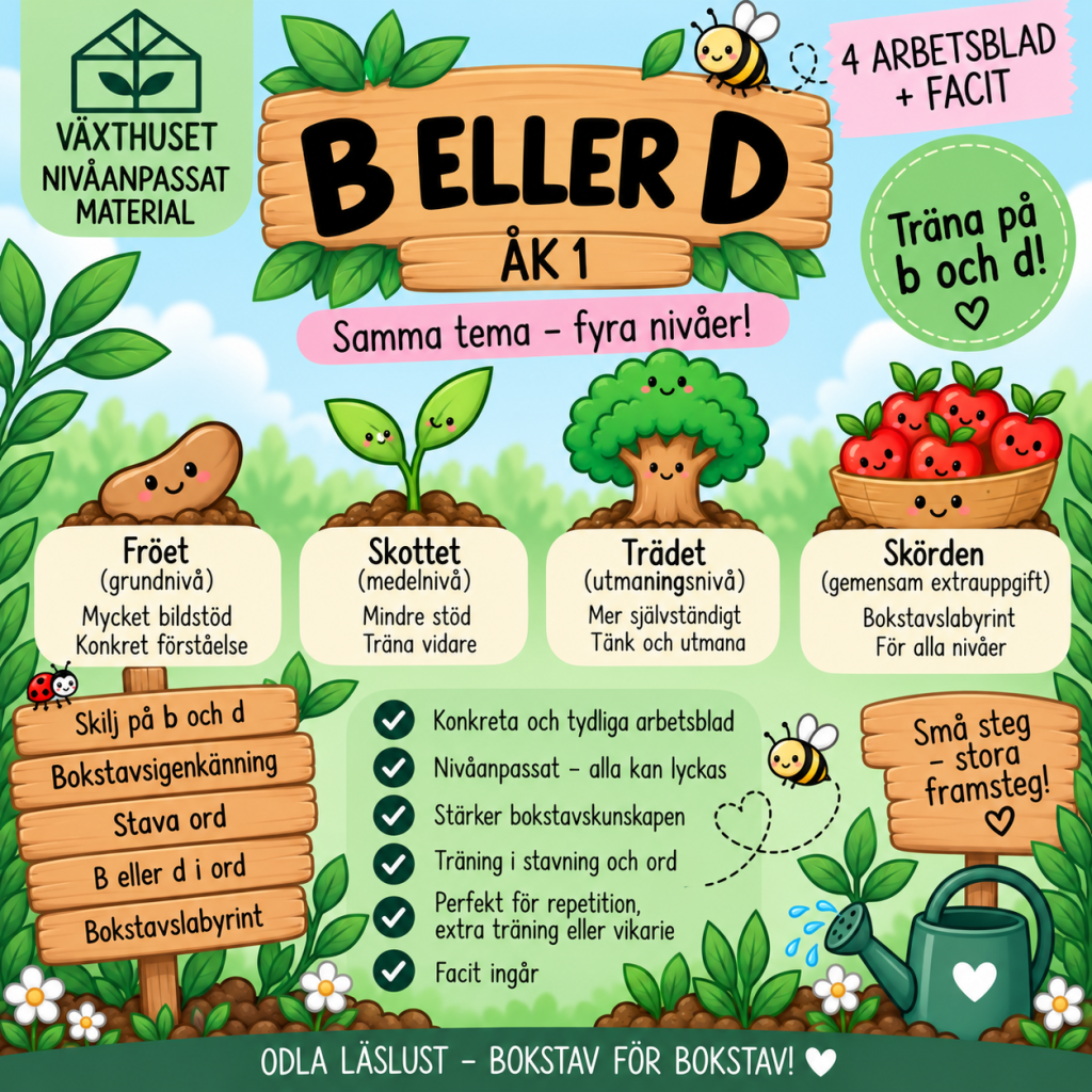 Växthuset | B eller d – nivåanpassat material åk 1