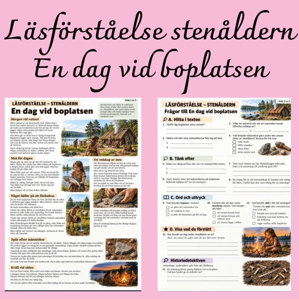 En dag vid boplatsen – läsförståelse om stenåldern + facit