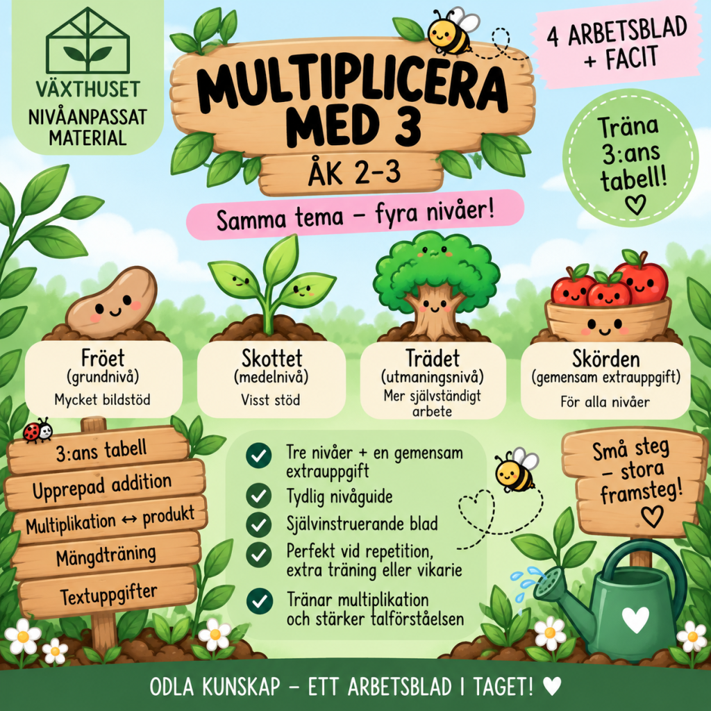 Växthuset | Multiplicera med 3 – nivåanpassat material åk 2–3