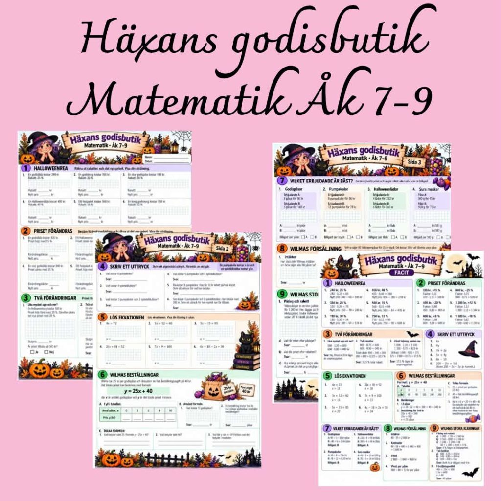 Häxans godisbutik – matematik åk 7–9 🎃