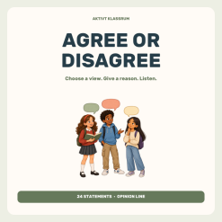 Agree or Disagree – åsiktslinje och 24 samtalskort på engelska