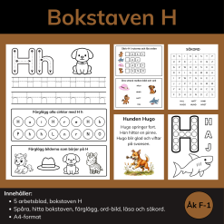 Bokstaven H – 5 arbetsblad för F-1