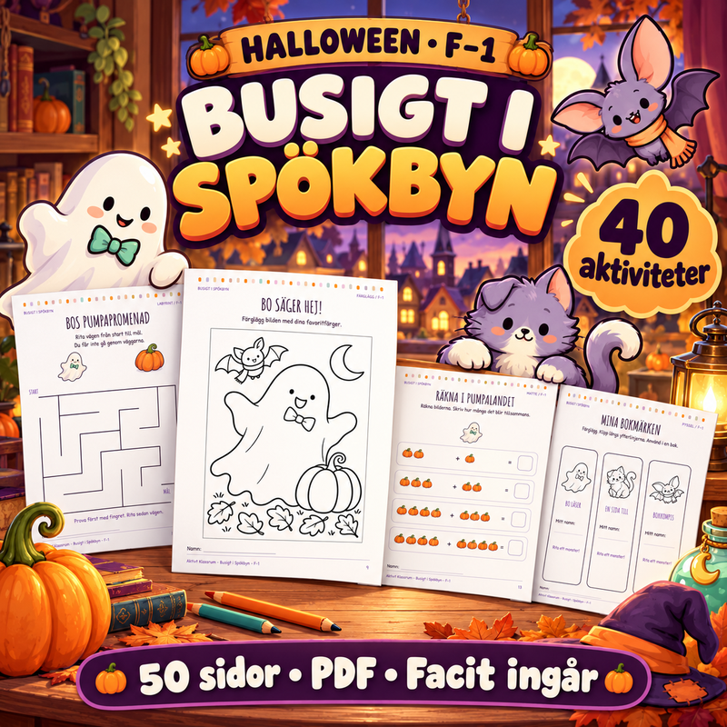 Busigt i Spökbyn – 40 halloweenaktiviteter för F–1 | PDF med facit