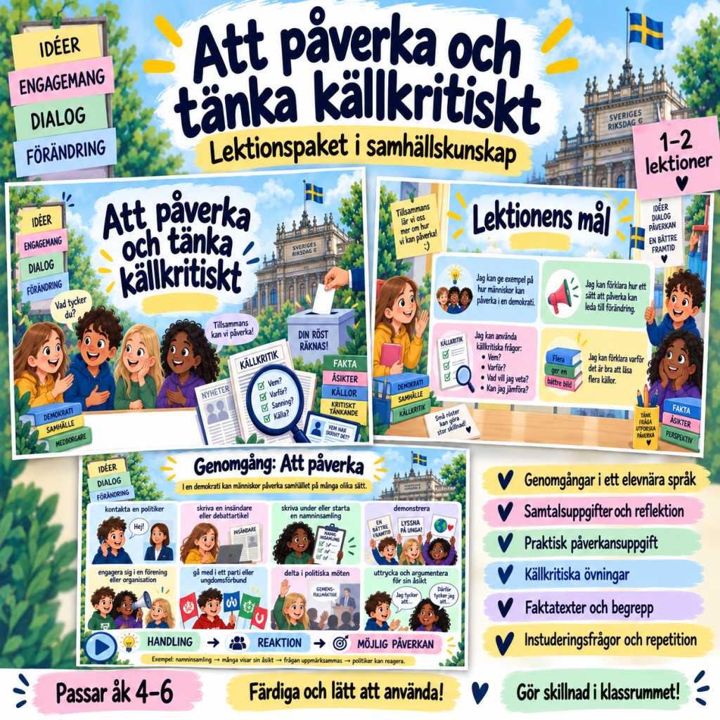 Påverka och tänka källkritiskt – 1–2 lektioner i samhällskunskap