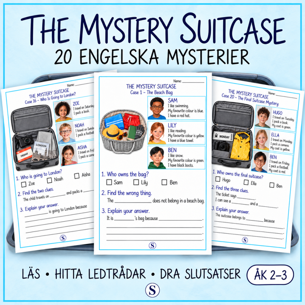The Mystery Suitcase – 20 engelska mysterier med ledtrådar | Åk 2–3