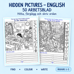 Hidden Pictures – engelska | 50 arbetsblad med bild- och ordträning