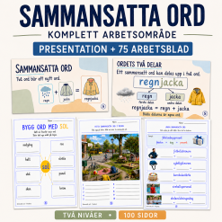 Sammansatta ord – presentation och 75 arbetsblad i två nivåer