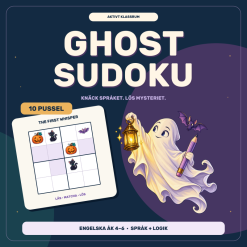 Ghost Sudoku – 10 halloweenpussel med engelska språkövningar, åk 4–6