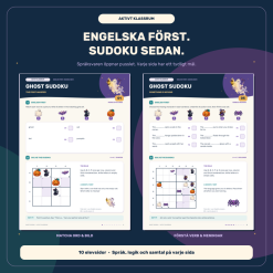 Ghost Sudoku – 10 halloweenpussel med engelska språkövningar, åk 4–6