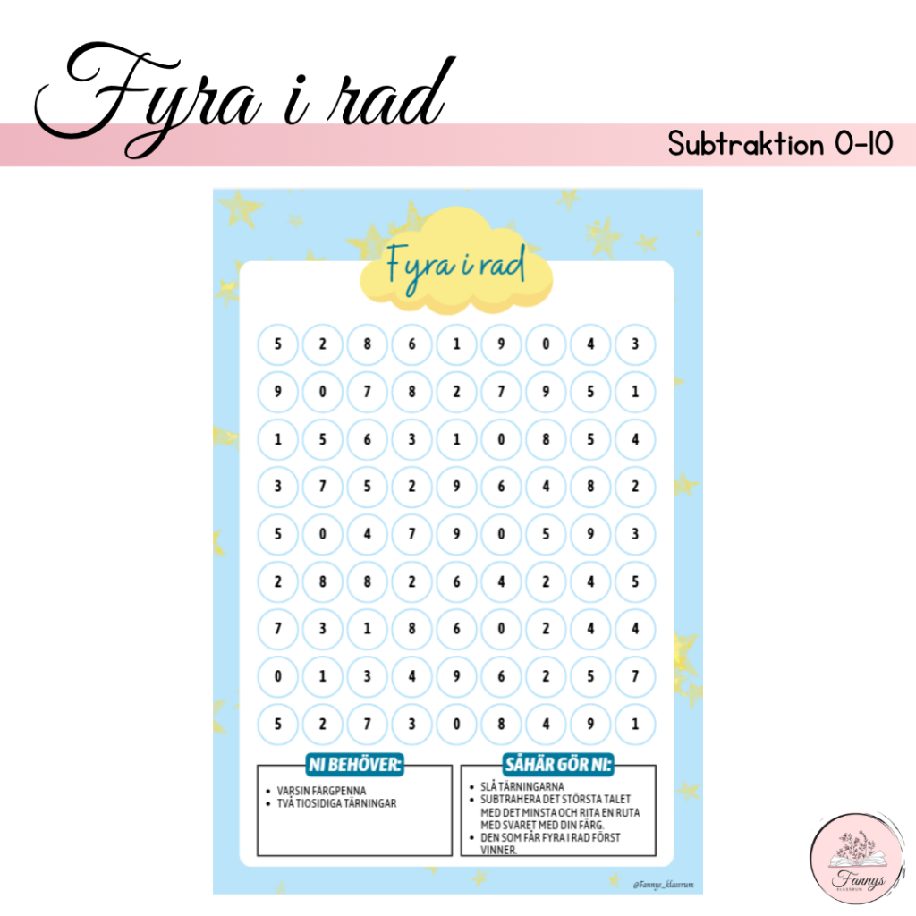 Fyra i rad, subtraktion 0-10